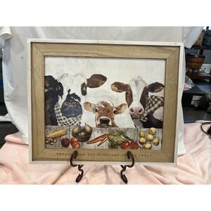 Farmhouse Cows At The Table Wood Welcome Wood Framed Wall Art 17.69"x21.63"x.75"